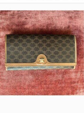 CELINE Triomphe Canvas Kisslock Wallet Brown Tan